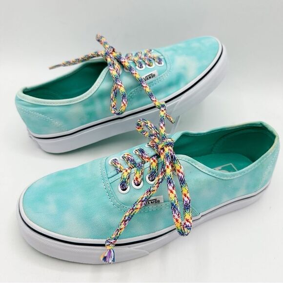 Vans Off the Wall Turquoise Tie Dye‎ Low-Top w/Colorful Laces Women 8 Men 6.5 - Picture 4 of 14